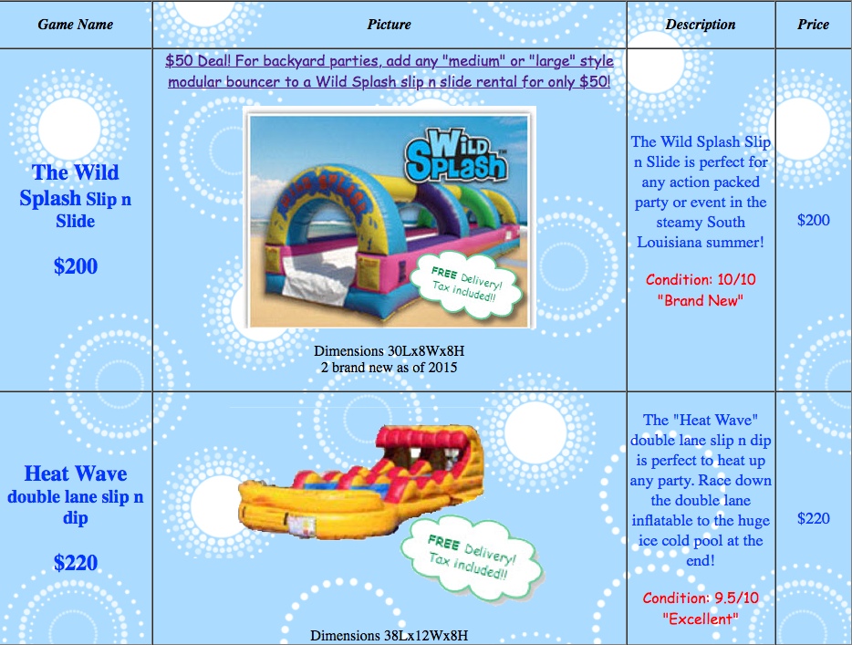 Prairieville slip n slide rental